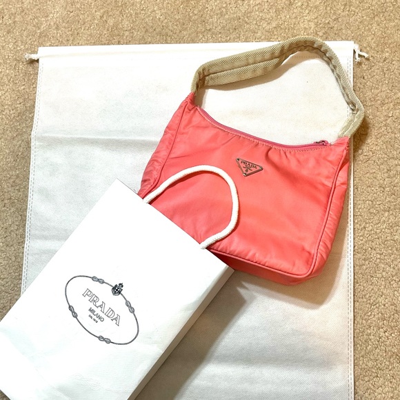 Prada Pink and Cream Tessuto  Mini Shoulder Bag with Crescent Shape AUTHENTIC - Picture 1 of 17
